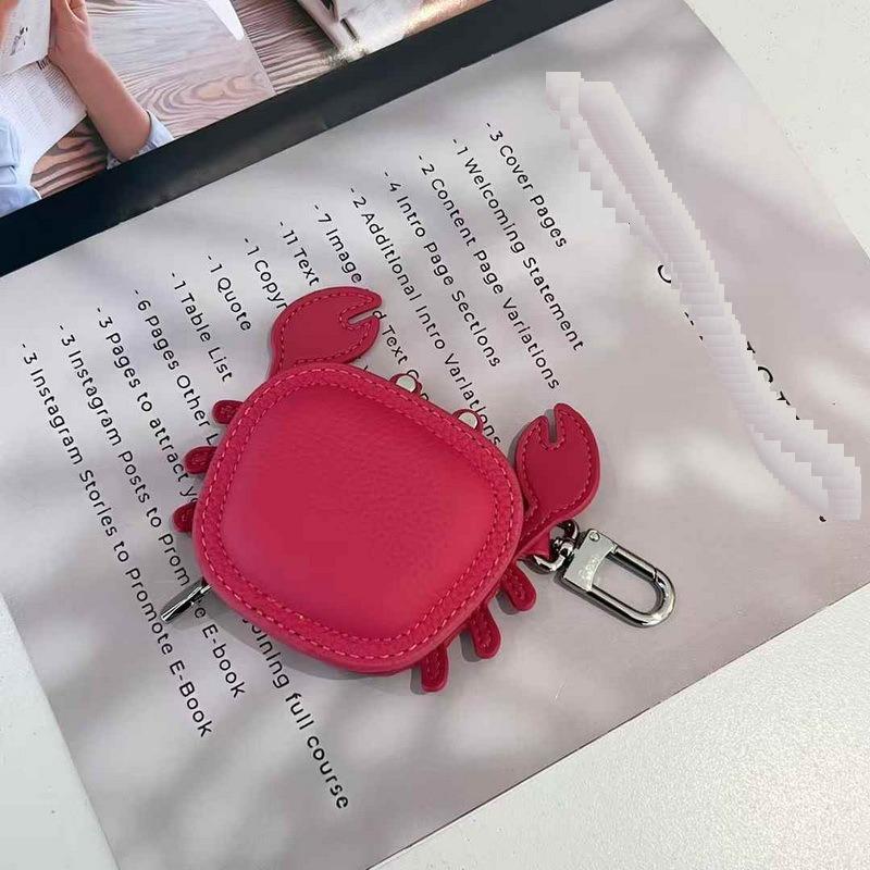 2025 New Leather Pendant Head Layer Leather Mini Earphone Bag Crab Pendant Wallet Cross Border
