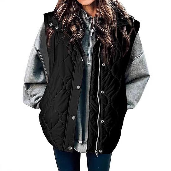 Veste Matelassée à Capuche pour Femme Color Block Manches Raglan Fermeture Éclair Devant Manteau Décontracté Coupe Ample