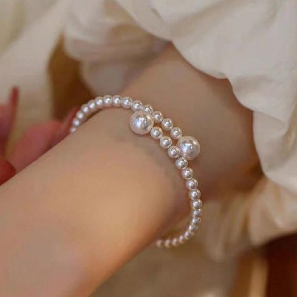 1pc Elegant Adjustable Faux Pearl Beaded Bracelet for Women, Geometric Design, Sophisticated Stylish Accessory for Daily Use, Parties, and Vacations