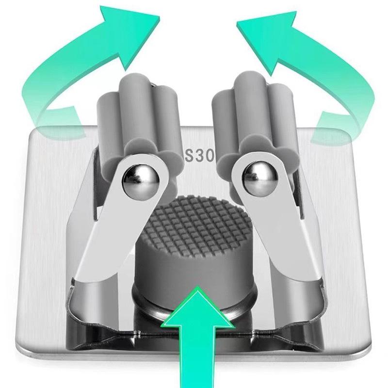 Stainless Steel No-Drill Wall-Mount Mop Holder & Bathroom Storage Rack