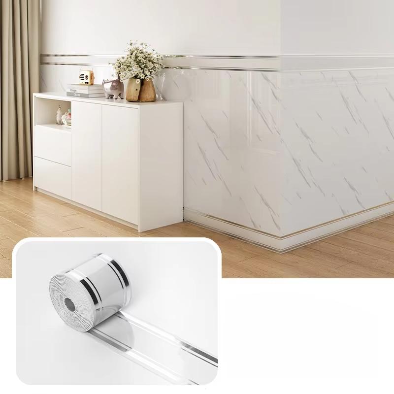 1PC 5mx10cm Self Adhesive Skirting Board Thickening Flexible Foam Wall Stickers Waistline Tape with Aluminum Foil Bottom