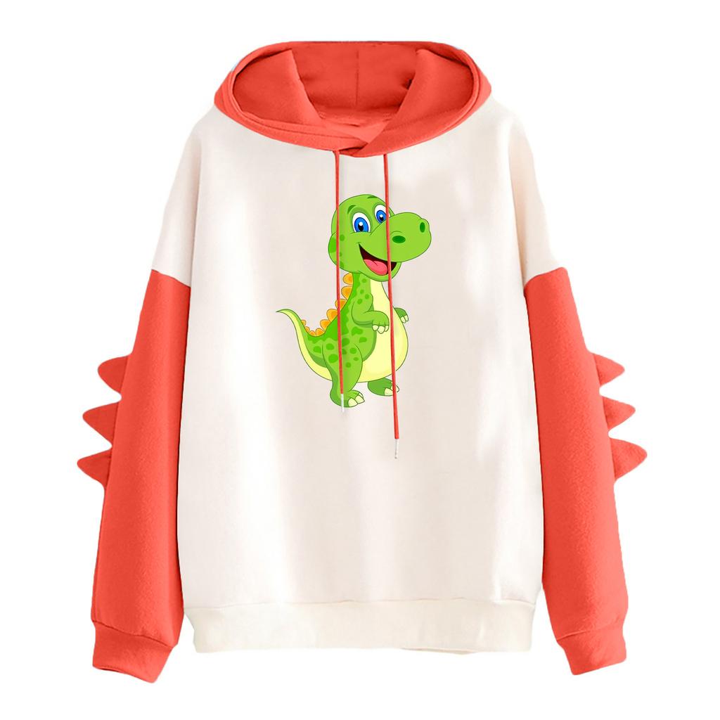 Women's Printed Contrasting Dinosaur Loose Casual Hoodie