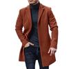 Men Winter Solid Color Suit Coat Lapel Long Sleeve Flap Pockets Single Breasted Mid Length Warm Jacket Overcoat