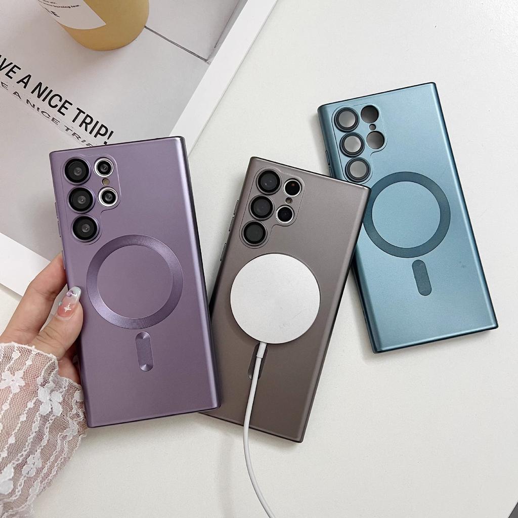 Geeignet für Samsung S24 Metallfarbe Silikon Handyhülle Sanx23plusCD Muster Magnetisch S22 mit Linse Vollabdeckung