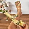 Fashion Luxury Gold High Heels Sandals for Women Patent Leather Square Toe Party Slippers Woman Summer Light Comfort Thin Heeled Sandals