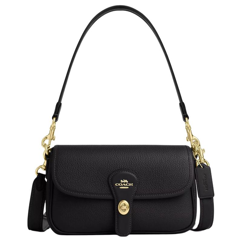 

COACH 24 Brand Classic Cow Leather Shoulder Bag Medium Women s Black чорний