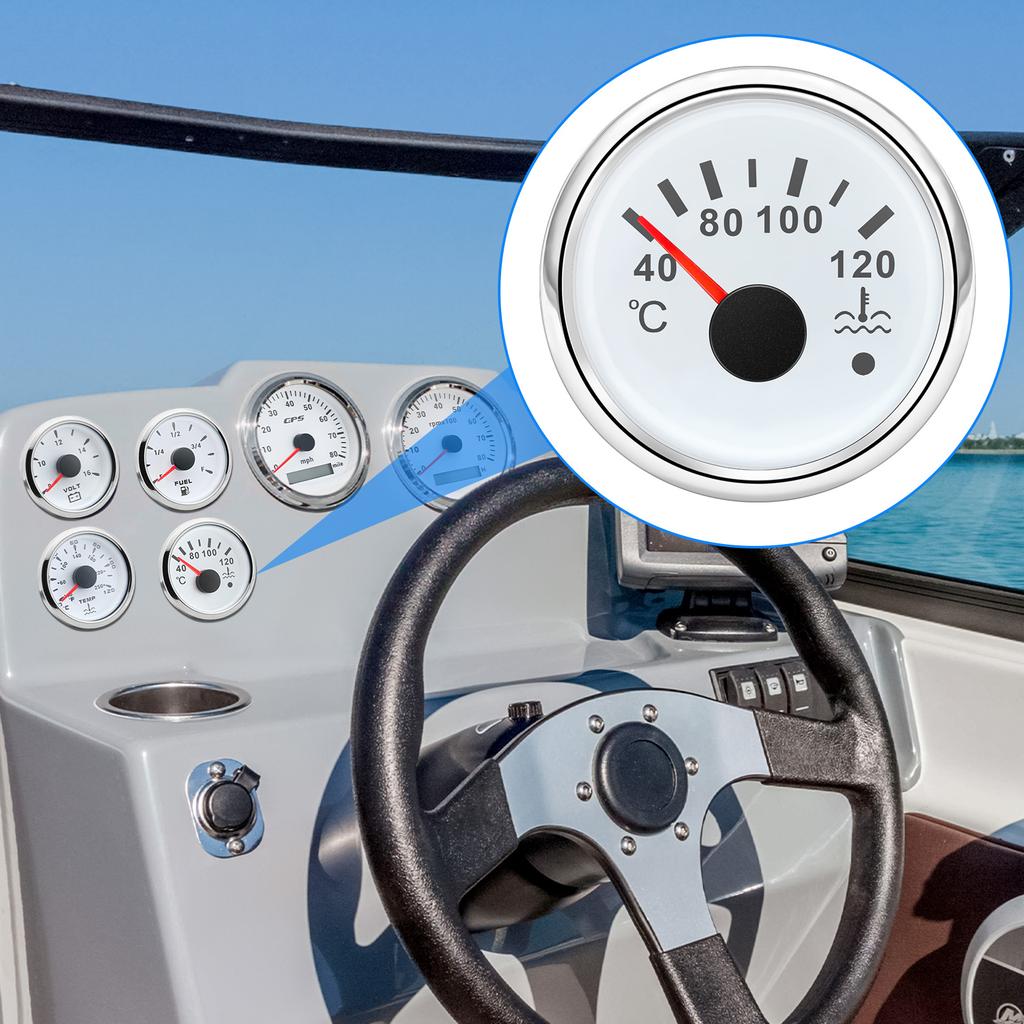 40~120℃ 52MM Water Temperature Gauge With Flashing Alarm Temp Sensor 10.2MM 7 Color Light for Marine Boat Yacht Car Auto 12V24V