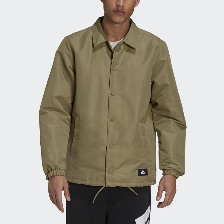Adidas Solid Color Collared Jacket With Single-Breasted Fastening Men Outerwear Brown GR4083