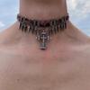 Dark Cross Bead Collarbone Chain Female Heavy Worker Spicy Girl High-end Feeling Sweet Cool Necklace Rivet Hip-hop Accessories