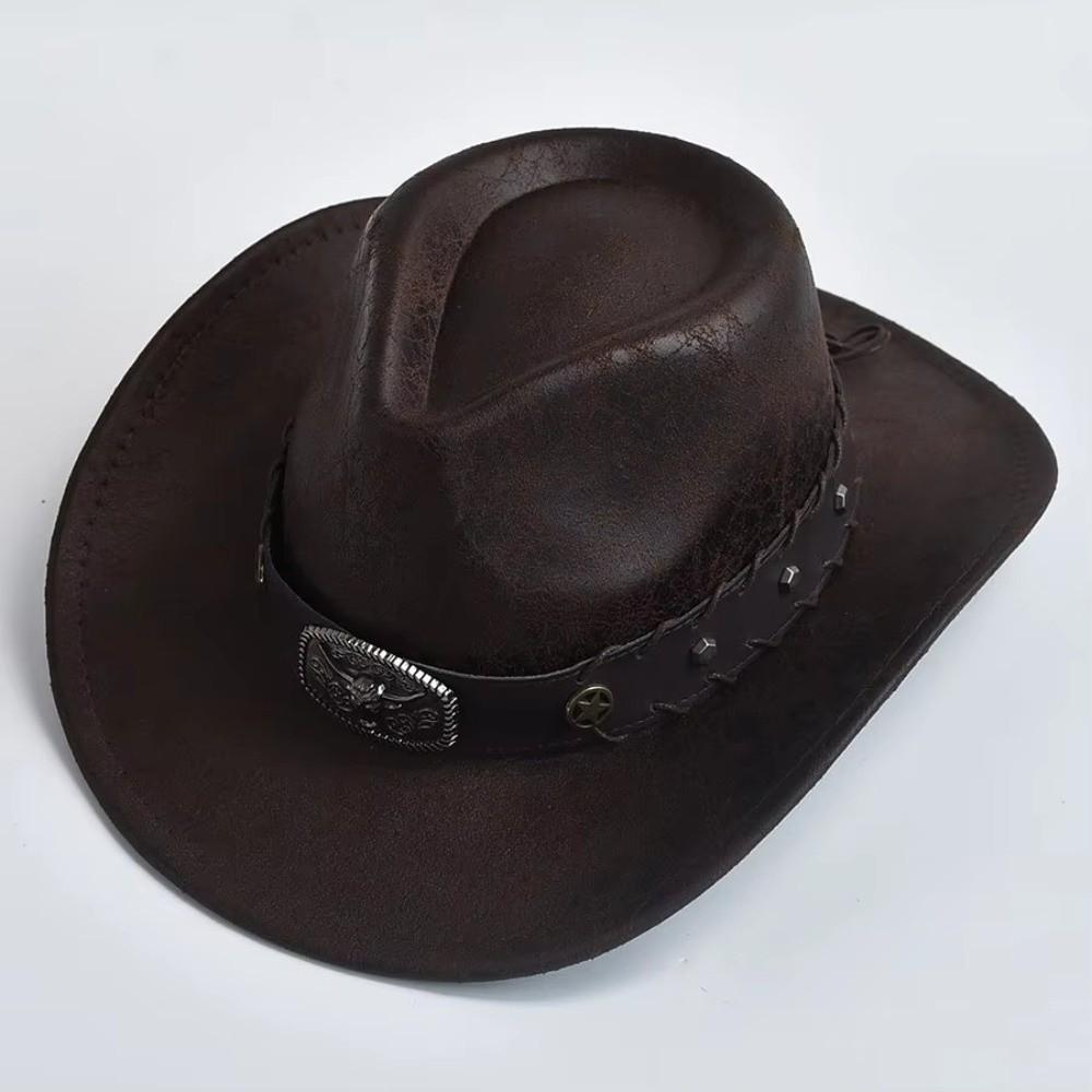 Faux Leather Cowgirl Hat Studded Bullhead Jazz Hat Trendy Sombrero Hat For Men Women