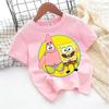 SpongeBob TShirt for Kids Cartoon Design Round Neck for Boys and Girls Cotton Casual Streetwear Short Sleeve Kids Tops