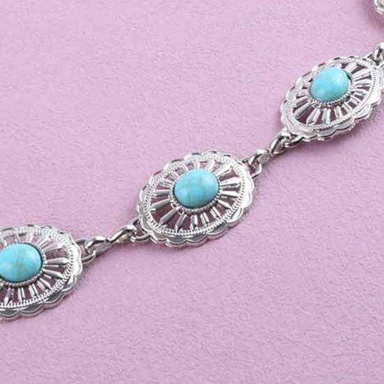 Waist Chain for Women, Adjustable Fit Waistband with Turquoise Decor, Retro Ethnic Style Fit Belt Chain for Dresses Skirts Beachwear