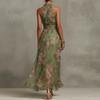 Retro Fashion Maxi Dress Summer Sleeveless Simple Print Ruffled Dresses Streetwear for Women's Clothing Holiday Party