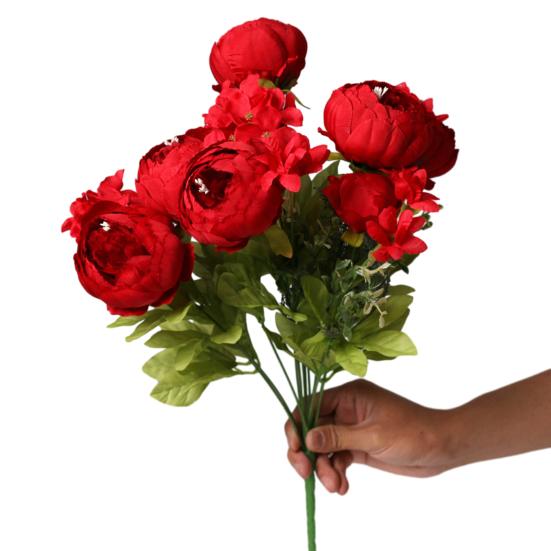 Europietiško stiliaus ryškus imituotas bijūnų puokštė ilgai išliekanti 13 galvų dirbtinė bijūnų gėlė „pasidaryk pats“ meno amatų vestuvių namų dekoravimas