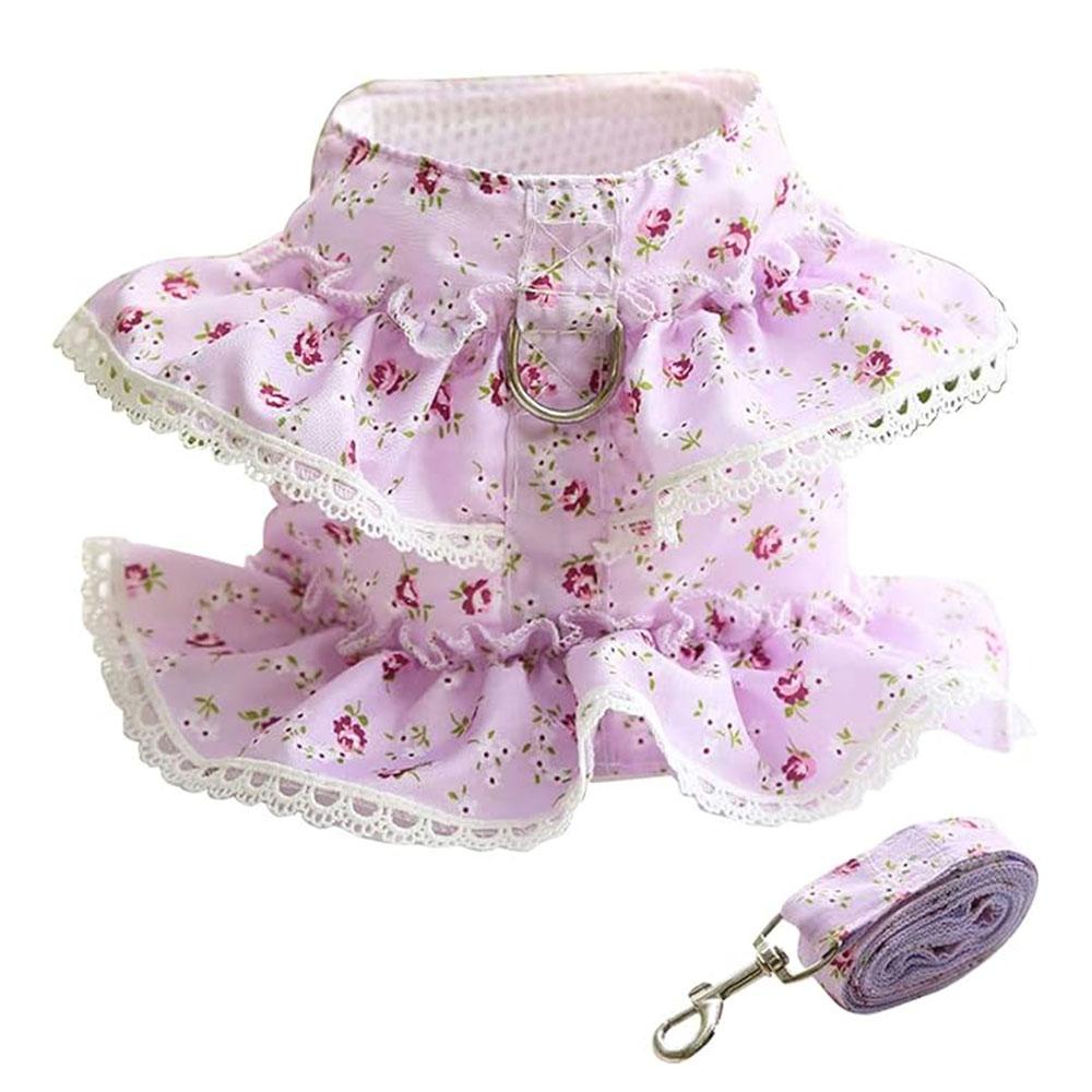 

Puppy Dog Harness and Leash Set Pink Lace Floral Dog Vest Harness Ideal for Small Dog Cute Soft Mesh Escape Proof Pet Cat Vest Harness High Quality S pet 0.5-2.5kg фіолетовий