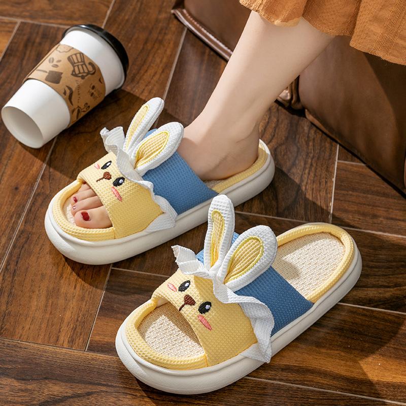 

thick-soled linen four-season slippers women s autumn and winter outer wear non-slip indoor thick-soled home furry cotton slippers 36-37 (one size smaller)