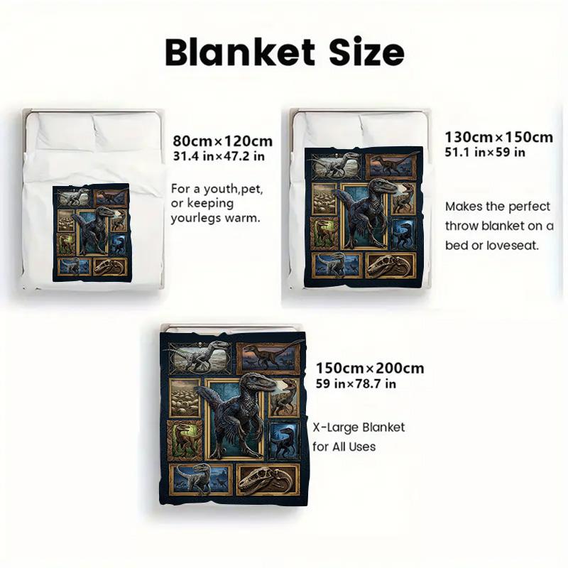 Dinosaur Art Gallery 2D Flat Pattern Flannel Blanket, High Quality All Seasons, Home Decor, Warmth and Comfort, Perfect for Christmas Gifts.