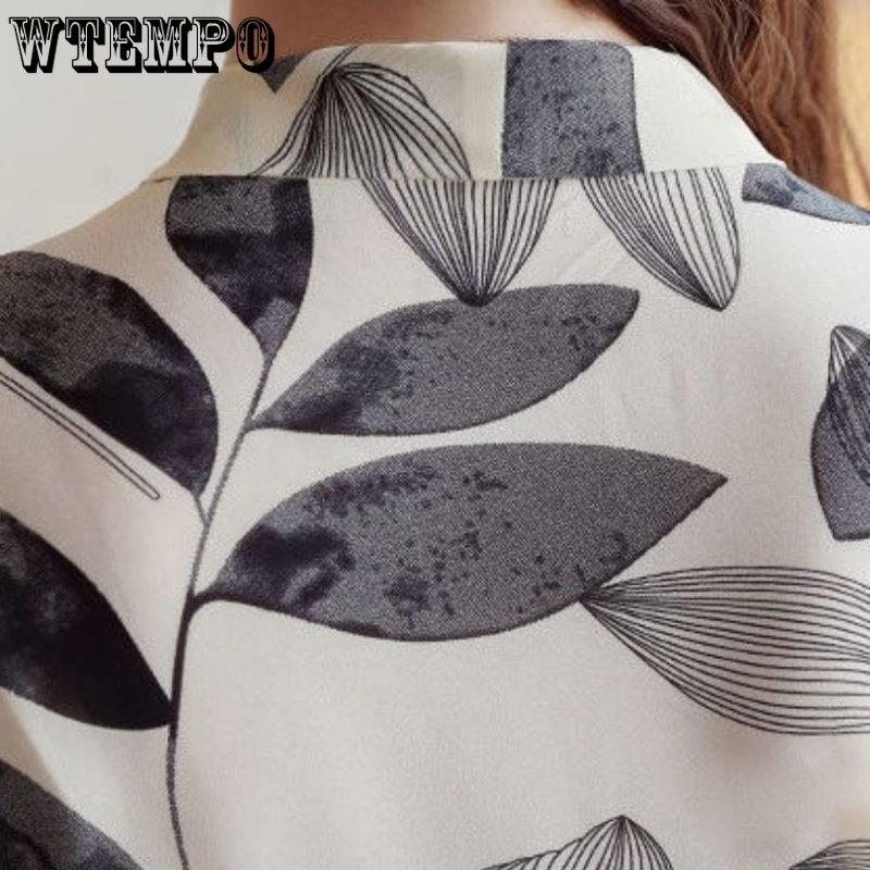 Frühlings- und Herbst Damenhemd Bedrucktes Hemd Schleife Chiffonhemd Langarmhemd Damen