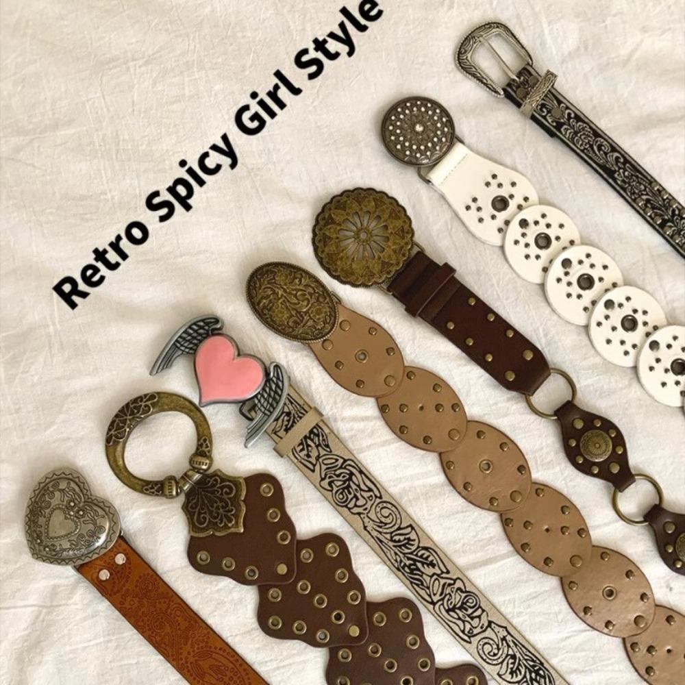 Jeans Decor Cowboy Waistband Vintage Heart PU Hollow Belt Cowgirl Buckle Belt  Dress Decoration