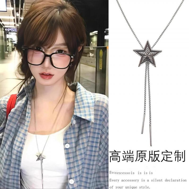 Cold Wind Silver Star Necklace Personalized Pull Rope Collarbone Chain Niche Simple and Versatile High-end Neck Chain
