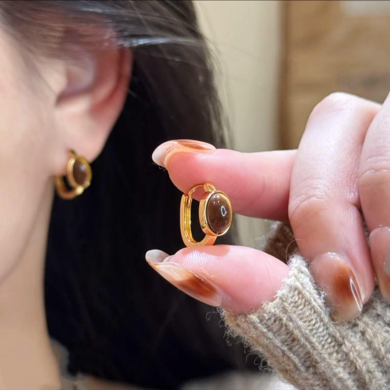 Exquisite Women s Oval Tiger Eye Gold Earring Buckle – Simple, Versatile Niche Design