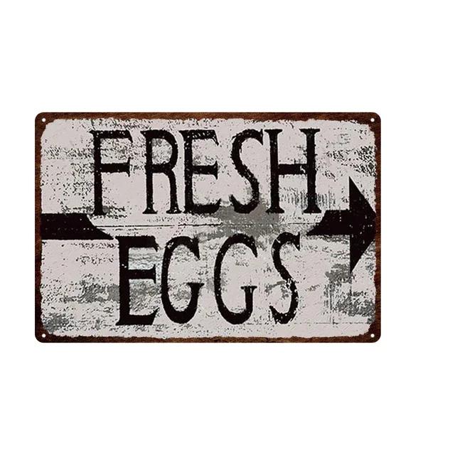 Vintage Farm Fresh Eggs Tin Sign  Rustic Chicken  Horse Metal Plate Poster for Farmhouse Kitchen Wall Decor