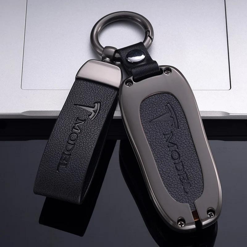 Car Sticker Tesla Zinc Alloy Car Smart Remote Key Case Fob Cover Holder For Tesla Model 3 Model Y Model X/S Auto Protector Keych