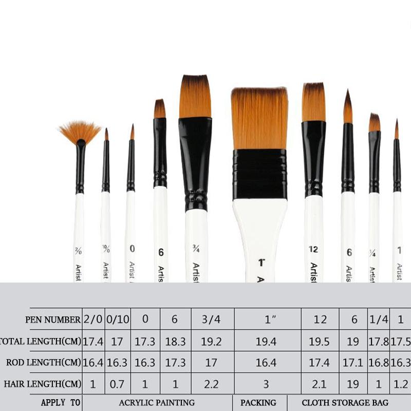 Utazási művészkefe nylon hajművészet kefe textil tárolótáska 11/13 darabos készlet akvarell olajfestéshez akrilfestéshez