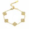 4PCS 9MM Four Leaf Clover Diamond Plated Titanium Steel 18k Gold Plated Bracelet Necklace Ring Earnail Set Does Not Fade