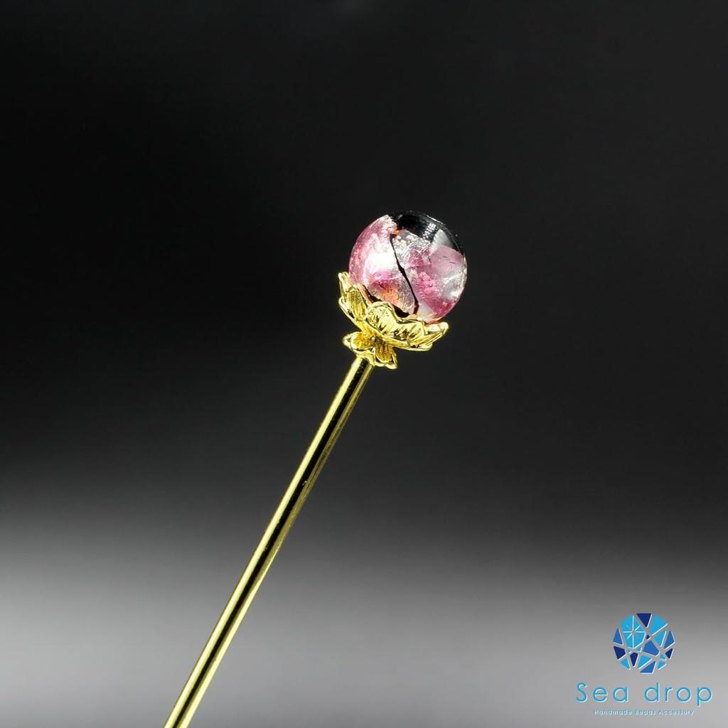 Sea drop 14mm Glass Single Japanese Style Hair Accessory for and Other Kimono Wear Glow-in-the-dark Hairpin, Pink, Glow-in-the-Dark Gold, Hairpin,