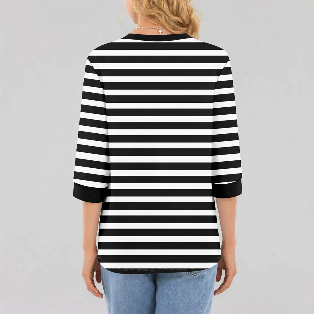 Women's Fashion Casual Seven Sleeve T-Shirt Print Round Neck Top