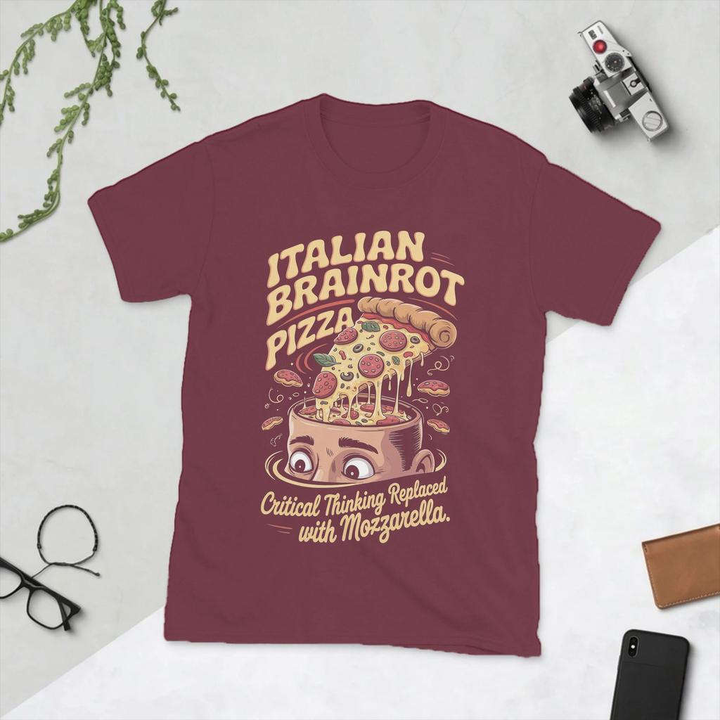 Unisexs Italian Brainrot Pizza Meme Mozzarella Overload T Shirt Cotton Clothes Awesome Short Sleeve Round Collar Tees Tshirts