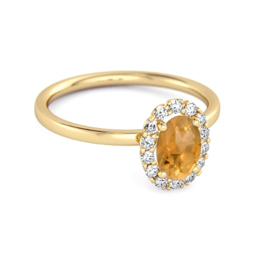 Citrine Solitaire Halo Accents Ring - 925 Sterling Silver Gold Vermeil