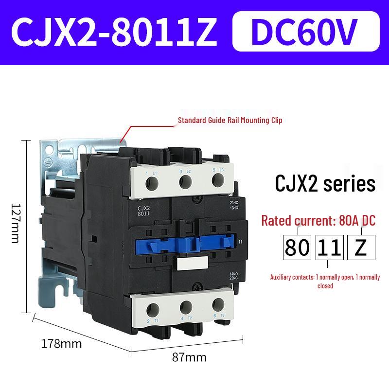 CJX2 DC Contactor: Models 1210, 0910, 1810, 2510 - Voltage Options: 12V, 24V, 48V, 110V, 220V, 380V