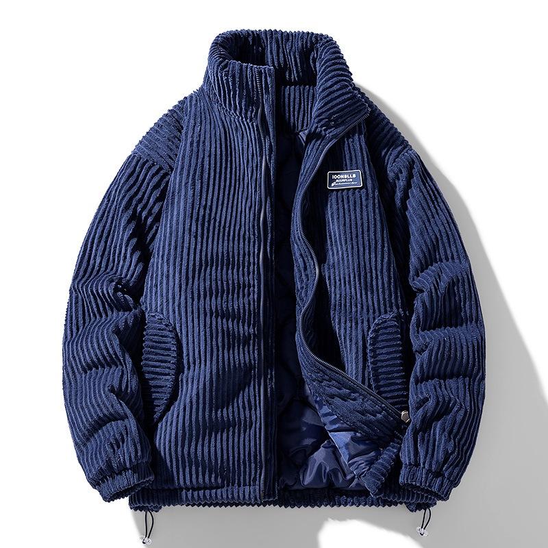 Winter Fashion Casual Parkas Men Stand Collar Solid Color Outerwear Corduroy Thicken Warm Jacket Padded Jacket
