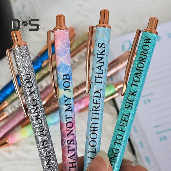 12Pcs Glitter Powder Ballpoint Pen 1.0MM Medium Point Quick-Drying Black Ink Adults Coworkers Colleague Negative Retractable Pen School Office