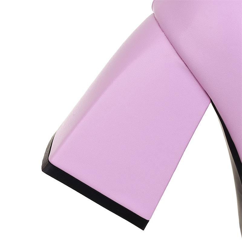 B5/Dámské krátké kozačky na vysokém podpatku Podzim a zima Nová barva Candy Nepromokavá platforma Velké kozačky na silném podpatku