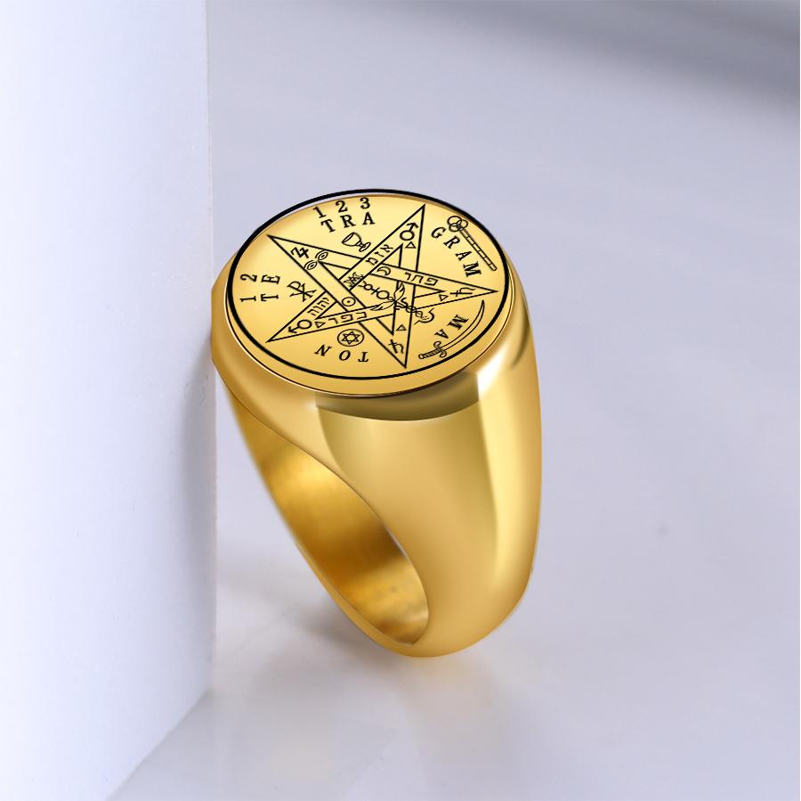 Dreamtimes Vintage Viking Five-pointed Star Rings Wahyeh Magical Blessed Pentagram of Solomon Amulet Talisman Men's Ring Jewelry