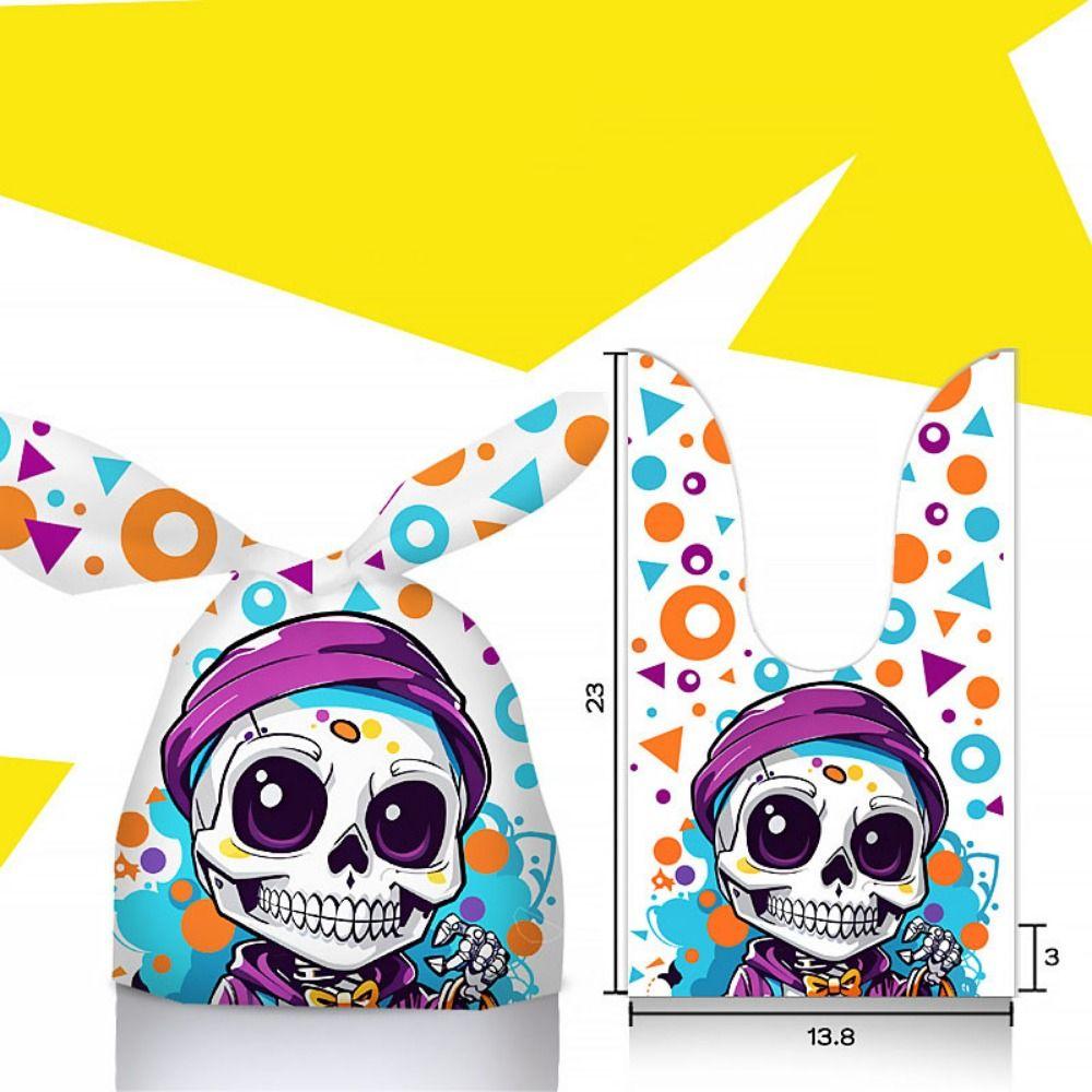 50pcs/bag Pumpkin Cat Ghost Printed Halloween Candy Bag Rabbit Ear Plastic Bag  Halloween Party