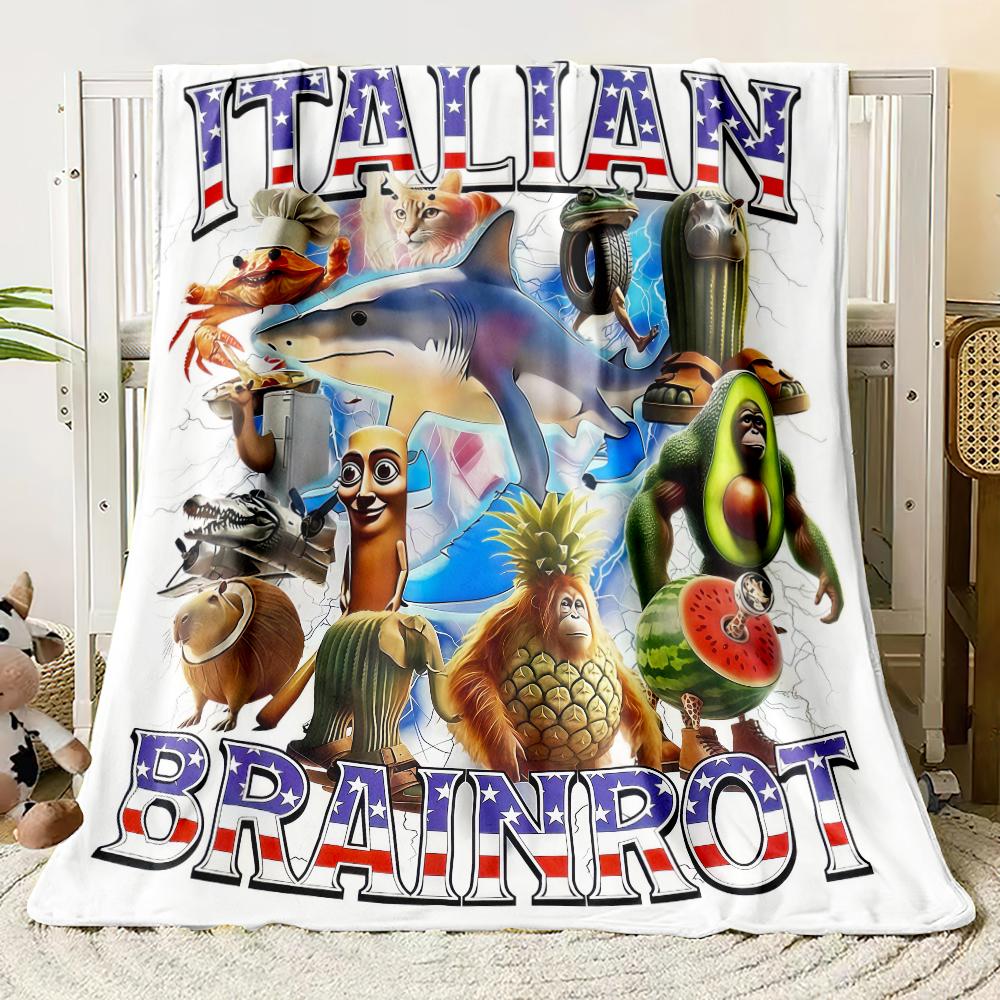 Italian Brainrot AI Generated Animals Plush Thin Blanket Kids Adult Flannel Throw Blanket for Outdoor Super Soft Bedspread Gift