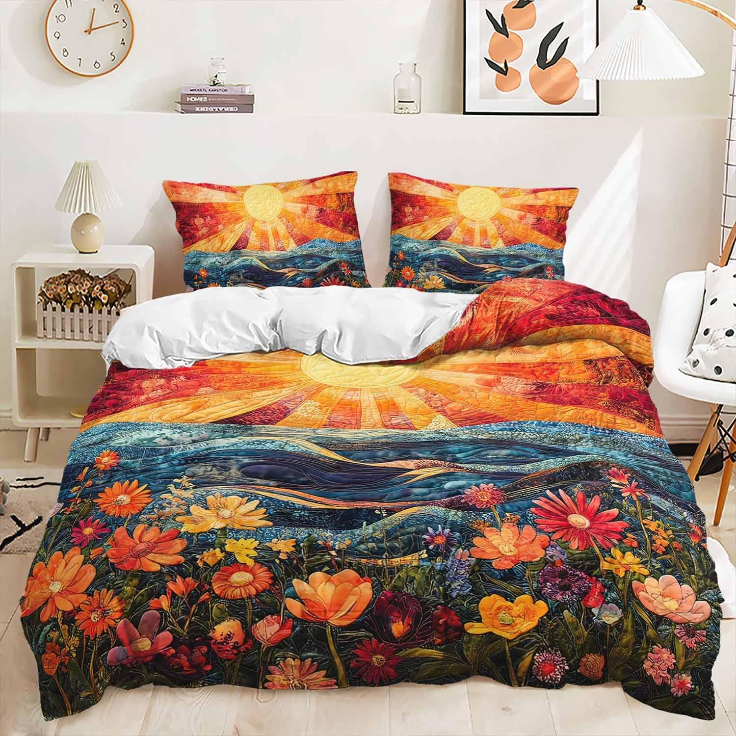 

Comforter Sunflower Queen Size Butterfly Comforter Set Retro Yellow Flower 3 Piece Set With 2 S Comforter (quilt)-EU Single(135*200cm)3pcs