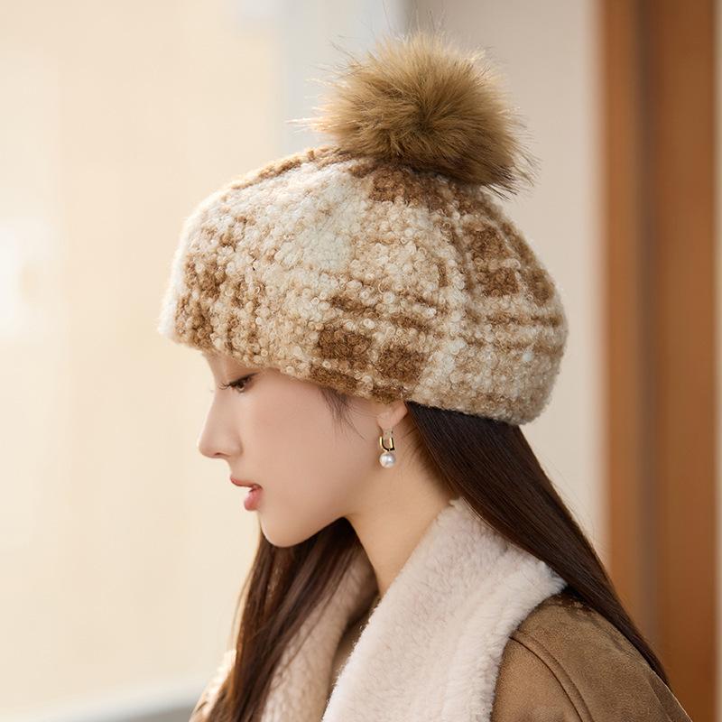 

Новый осенне-зимний женский ретро берет в клетку, шляпа художника, теплая женская зимняя вязаная шерстяная шляпа, ветрозащитная шляпа для путешествий на открытом воздухе one size