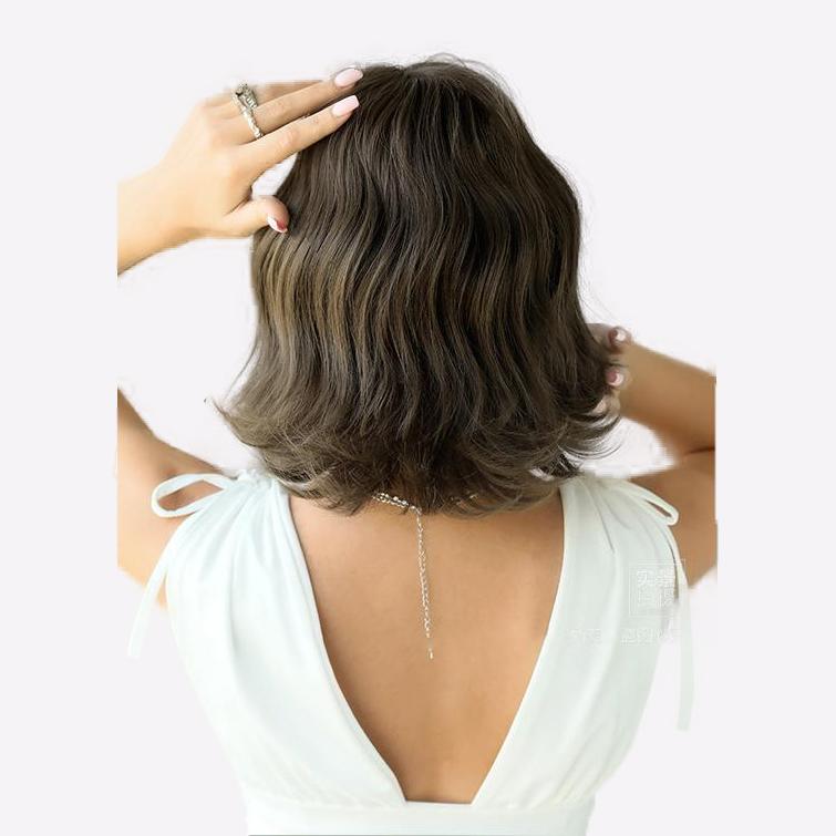 Short Curly Bob Wig Water Wave with Blunt Bangs | Natural Looking Everyday Party Wig | Comfort Fit Adjustable Cap (European & American Style)