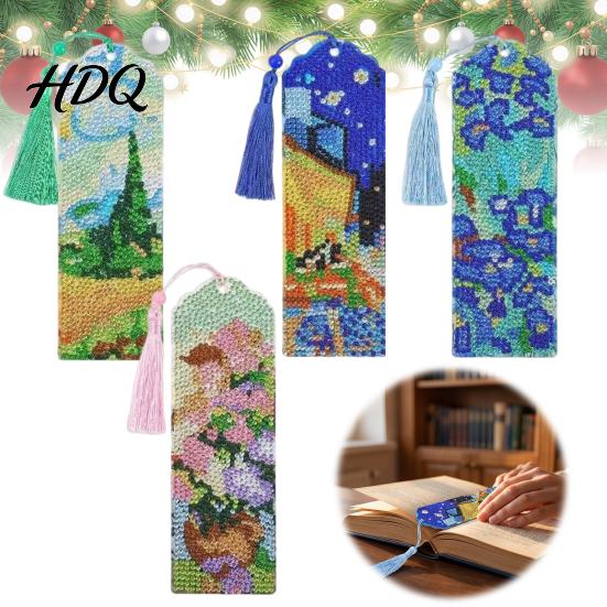 Holiday Party Favors 4PCS Christmas Theme Diamond Painting Bookmarks Creative DIY Art Kits Adult Craft