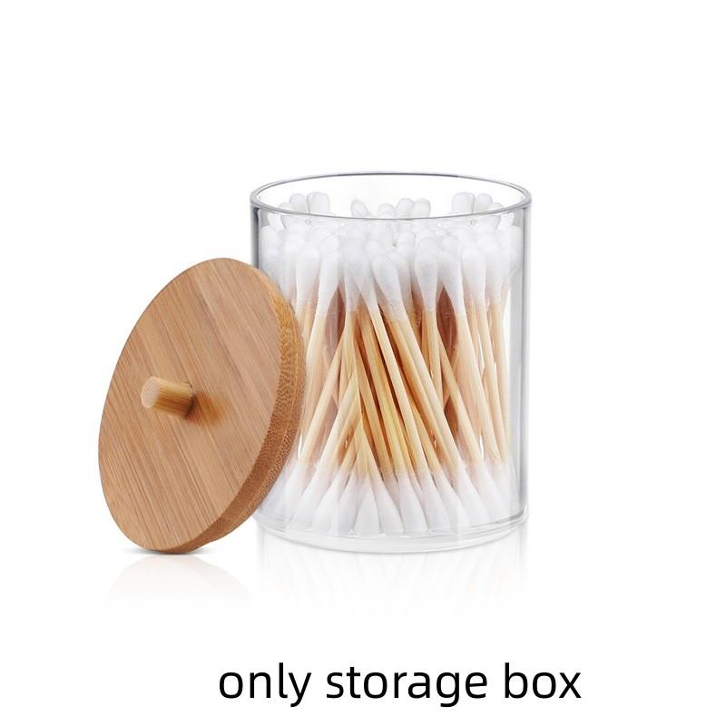 1Pcs Cotton Swab Holder, Cotton Swab Dispenser with Bamboo Lids,Bamboo Bathroom Storage Jars Storage Containers Clear Plastic
