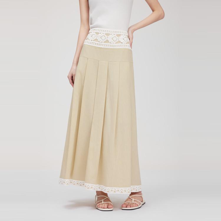 ELLE Chic Solid Color Simple Comfortable Casual Long Skirt Women skirts Khaki ER51495