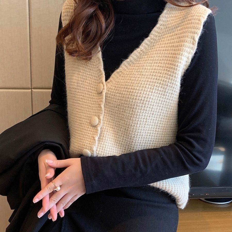Winter Vest Women Knit Sleeveless Sweater Top Layering Cardigan Waistcoat Cold Weather Outerwear