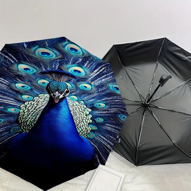1pc peacock feathers Automatic Open/Close Umbrella with Windproof, 8-Rib Sturdy Canopy, Durable Ribs, Fashionable Design1248A