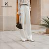 Pantaloni da Tailleur Dritti a Vita Alta in Misto Lino da Donna Xiangying