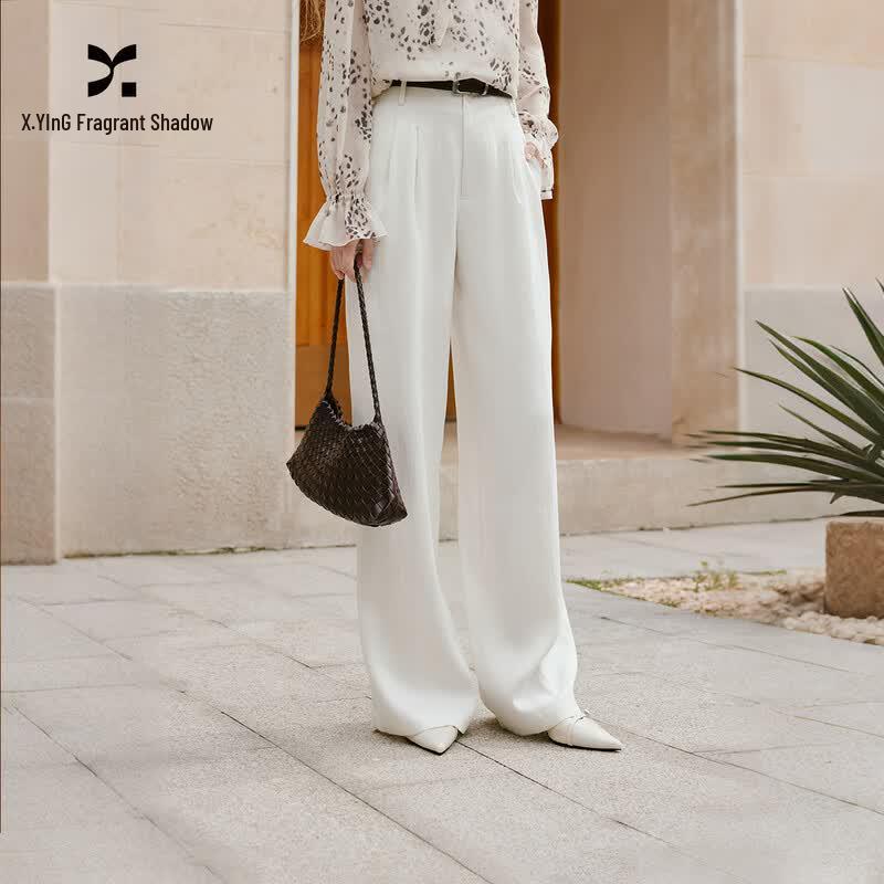 Xiangying Women s Linen Blend High-Waist Straight Suit Pants L